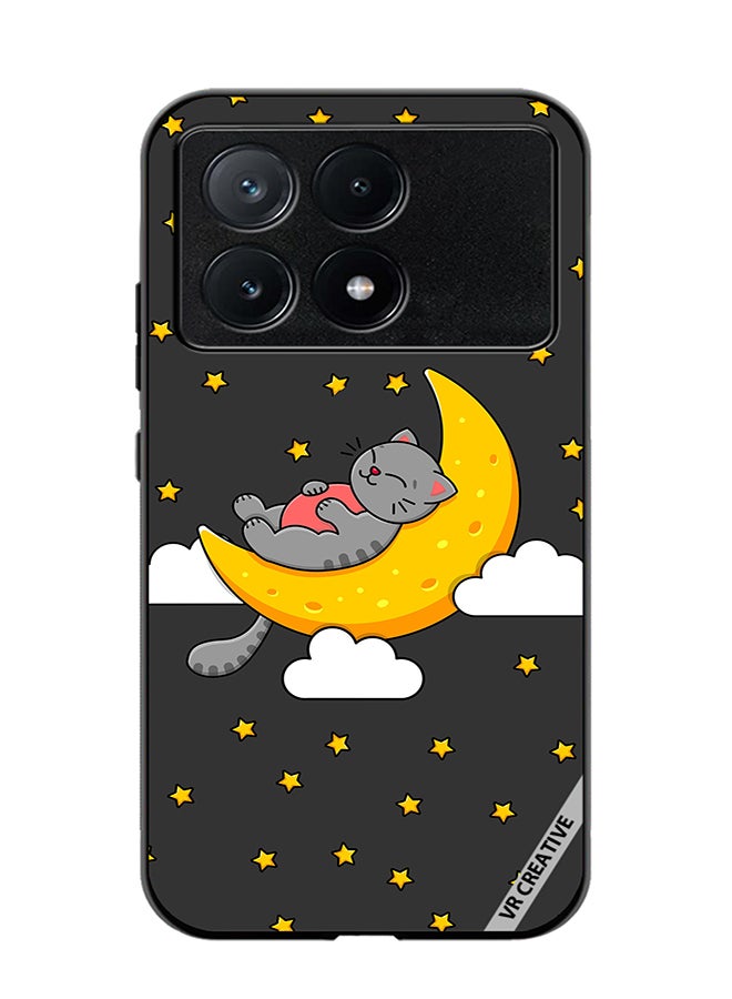 Protective Case Cover For Xiaomi Poco X6 Pro The Gray Cat Sleeps On The Moon Sky Stars Design Multicolour