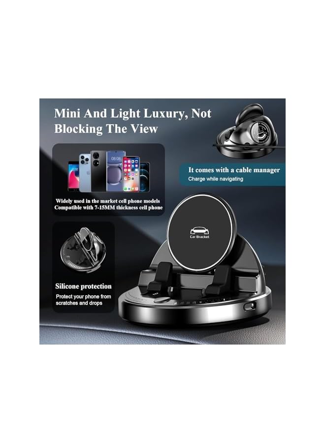 S-TOP Magnetic Car Phone Holder, 15W Fast Wireless Charger, Smart Sensor with 360° Rotation & Rainbow Ambient Light, Vacuum Suction Mount for iPhone for Samsung Tablets Large Phones, with Button Control - Image 3