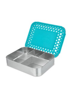 LunchBots LunchBots Large Cinco Stainless Steel Lunch Container - Five Section Design Holds a Variety of Foods - Metal Bento Box - Dishwasher Safe - Stainless Lid - Aqua Dots  - Image 1