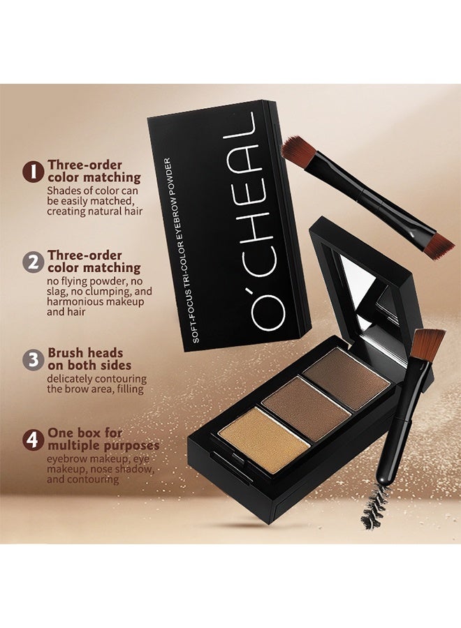 اوكيل بودرة حواجب ثلاثية الألوان مع تأثير ناعم، بودرة حواجب 3 في 1 مع فرشاة، مناسبة لجميع أنواع البشرة، منتج مكياج حواجب متعدد الوظائف - Image 5