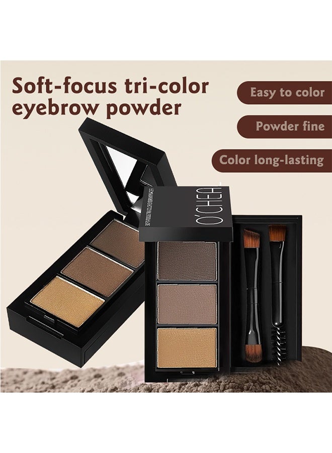 اوكيل بودرة حواجب ثلاثية الألوان مع تأثير ناعم، بودرة حواجب 3 في 1 مع فرشاة، مناسبة لجميع أنواع البشرة، منتج مكياج حواجب متعدد الوظائف - Image 2