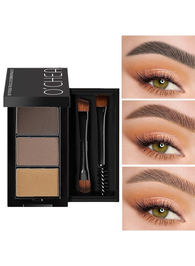 اوكيل بودرة حواجب ثلاثية الألوان مع تأثير ناعم، بودرة حواجب 3 في 1 مع فرشاة، مناسبة لجميع أنواع البشرة، منتج مكياج حواجب متعدد الوظائف - Image 1