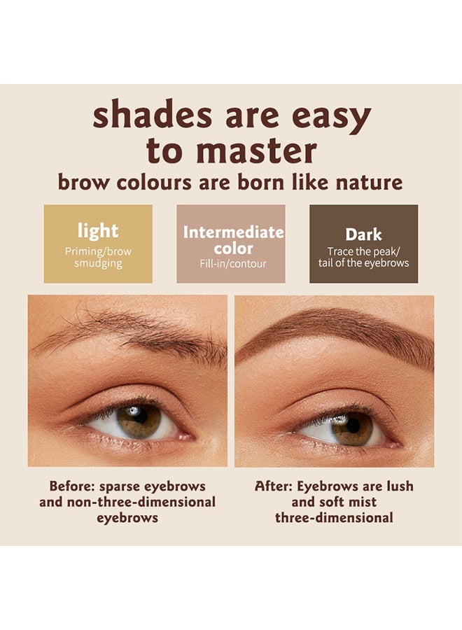 اوكيل بودرة حواجب ثلاثية الألوان مع تأثير ناعم، بودرة حواجب 3 في 1 مع فرشاة، مناسبة لجميع أنواع البشرة، منتج مكياج حواجب متعدد الوظائف - Image 3