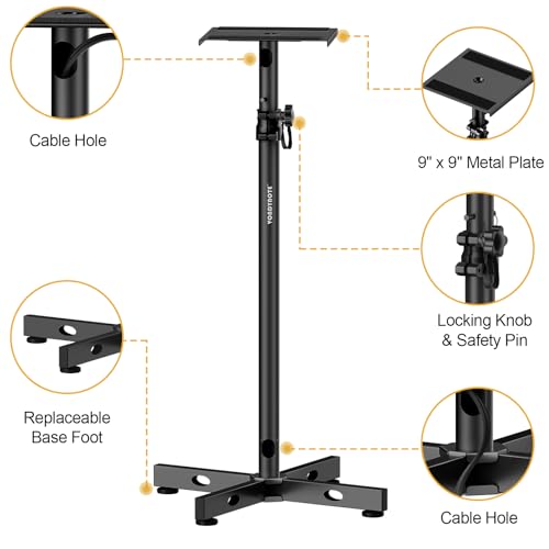 Vondynote Set of 2 Studio Monitor Stands Adjustable Height Speaker Stands with Cable Management - Image 2