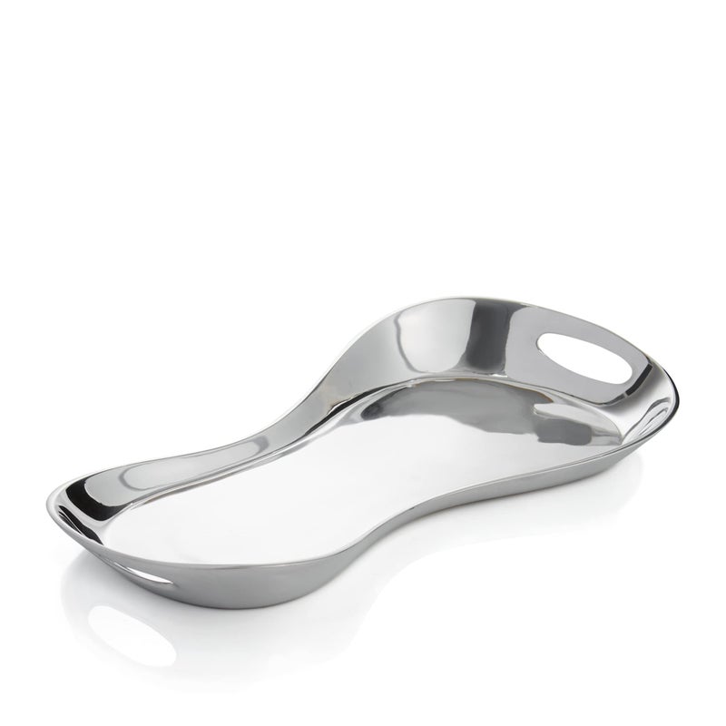 nambe Morphik Handled Tray Large Serving Platter Can Be Heated or Chilled Dish for Serving Food Appetizers Desert Entertaining Party Made of Metal Alloy 18 Designed by Karim Rashid