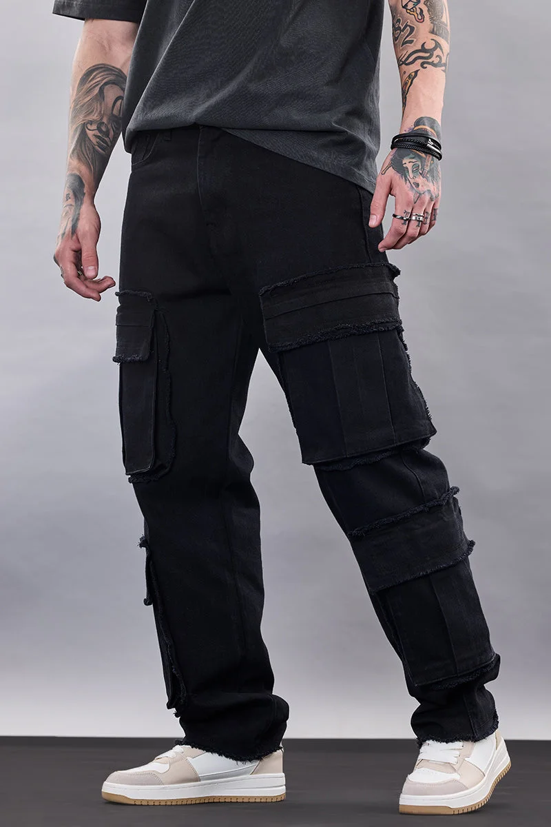 SNITCH Snitch Revolution Black Distressed Baggy Fit Cargo Jeans