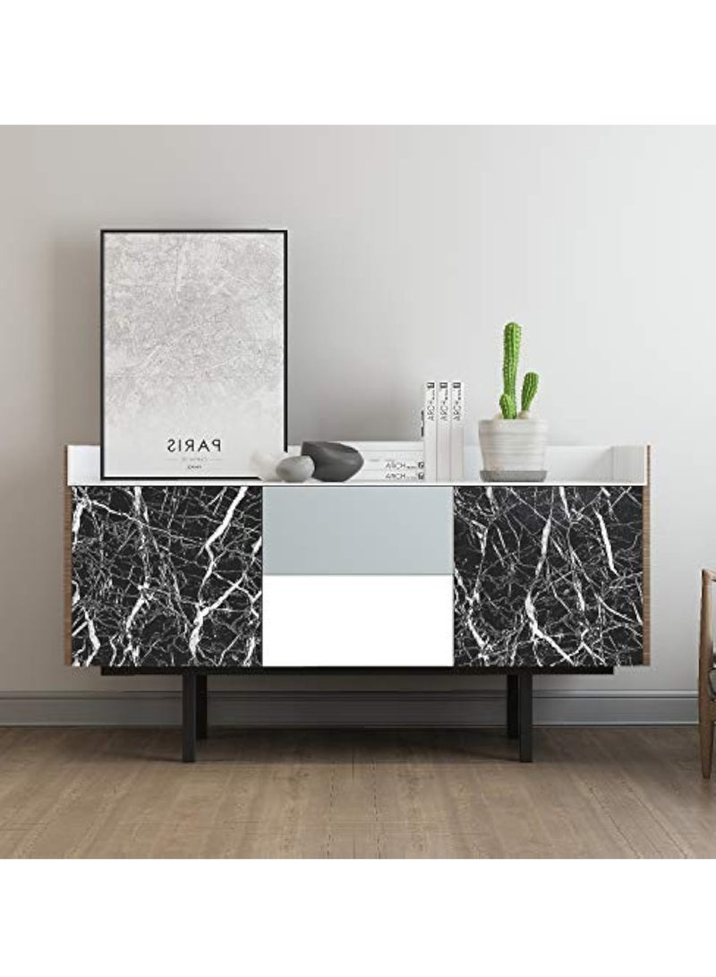 YelaJoy Marble Paper Self Adhesive Wallpaper Waterproof Gloss PVC Vinyl Oil Proof Granite Paper Black Marble Vinyl Paper for Furniture Cover Surface Countertop Kitchen Shelf Liner 40cm x 500cm - Image 5