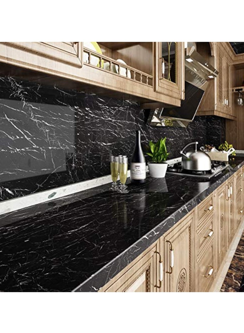 YelaJoy Marble Paper Self Adhesive Wallpaper Waterproof Gloss PVC Vinyl Oil Proof Granite Paper Black Marble Vinyl Paper for Furniture Cover Surface Countertop Kitchen Shelf Liner 40cm x 500cm - Image 4