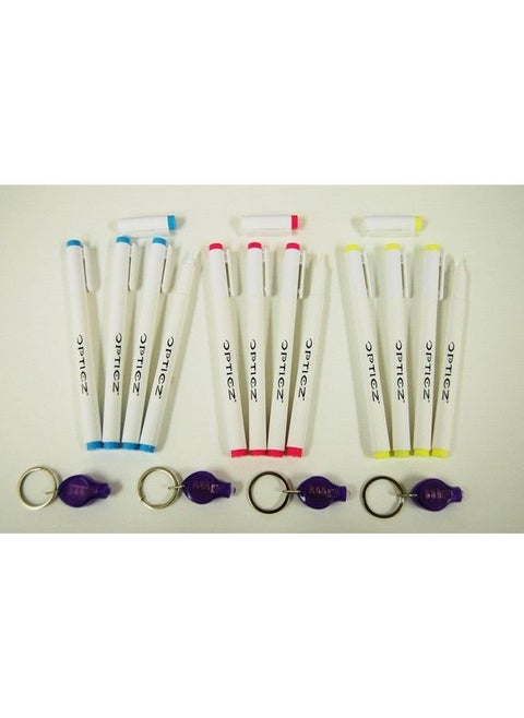 Invisible Uv Blacklight Reactive Fine Tip Ink Markers Blue Red Yellow (12 Markers With 4 Uv Lights)