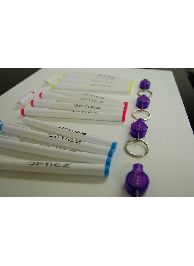 Opticz - Invisible Uv Blacklight Reactive Fine Tip Ink Markers Blue Red Yellow (12 Markers With 4 Uv Lights) - Image 1