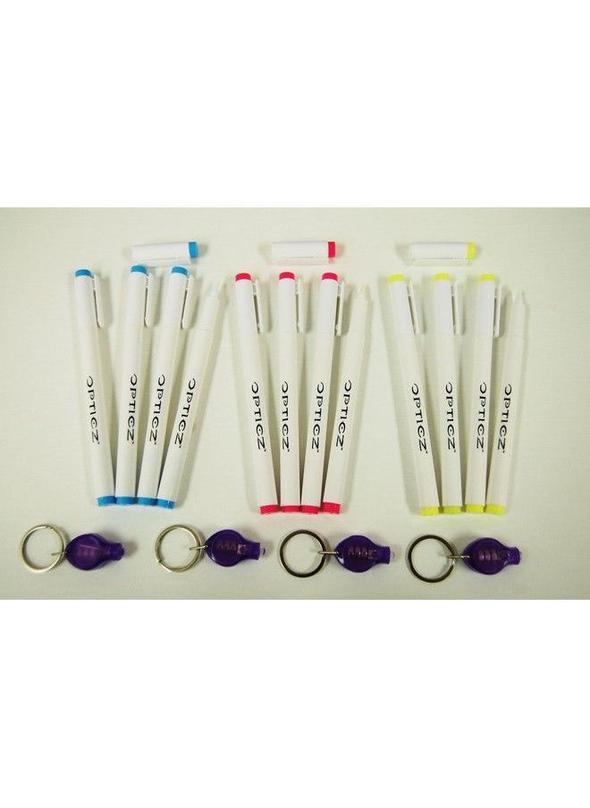 Opticz - Invisible Uv Blacklight Reactive Fine Tip Ink Markers Blue Red Yellow (12 Markers With 4 Uv Lights) - Image 1