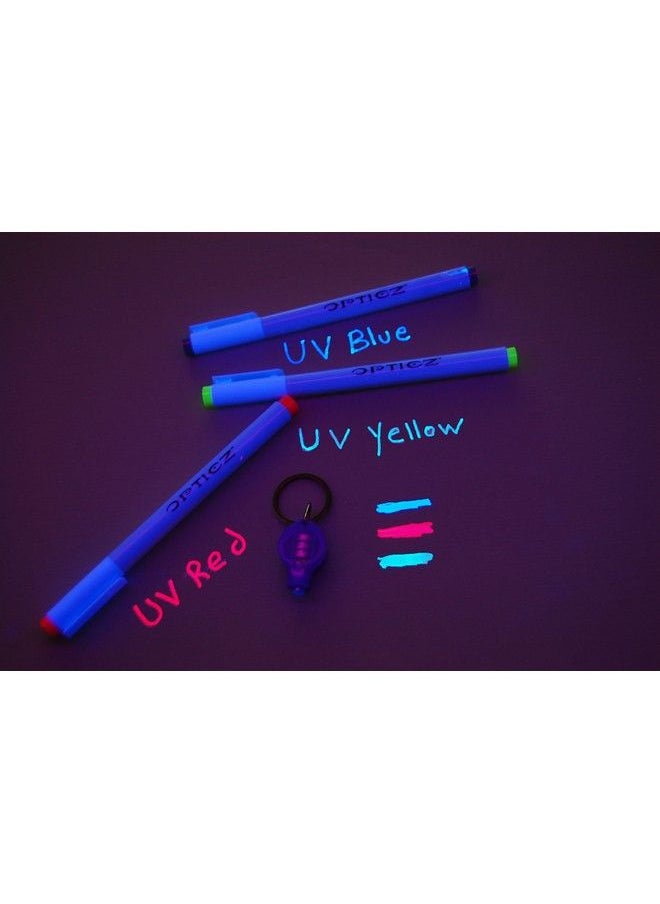 Opticz - Invisible Uv Blacklight Reactive Fine Tip Ink Markers Blue Red Yellow (12 Markers With 4 Uv Lights) - Image 1