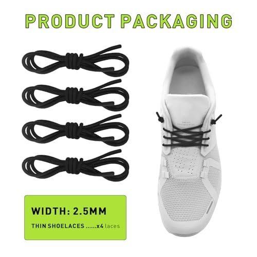 NDTEZUGT 2 Pairs 1/10" (2.5mm) Elastic Thin Shoe Laces, Stretch Round Shoelaces Shoe Strings Replacement for Sneaker,Tieless No Tie Laces for Adults and Kids (Black 03, 30''/75cm) - Image 2