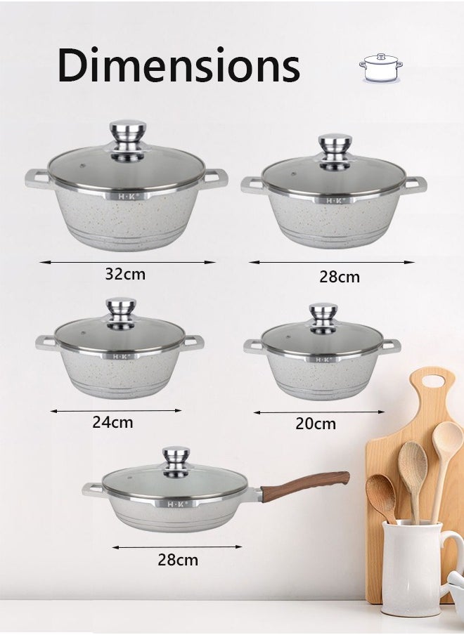 HK 16-piece kitchen cookware set, casserole set and frying pan, with non-stick cookware set, glass lid, PFOA-free  20-24-28-32cm Casserole + 28cm Frying pan + 6 Kichen item(White）  - Image 3