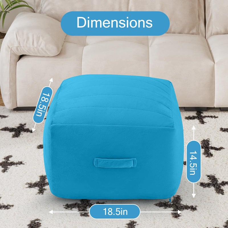 MeMoreCool Square Stuffed Pouf Ottoman Foot Rest, Floor Pouf Foot Stool with Foam Chunk Filling, Soft Stuffed Ottoman Footrest for Living Room, Blue - Image 3