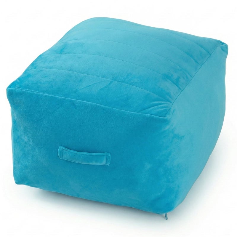 MeMoreCool Square Stuffed Pouf Ottoman Foot Rest, Floor Pouf Foot Stool with Foam Chunk Filling, Soft Stuffed Ottoman Footrest for Living Room, Blue - Image 1