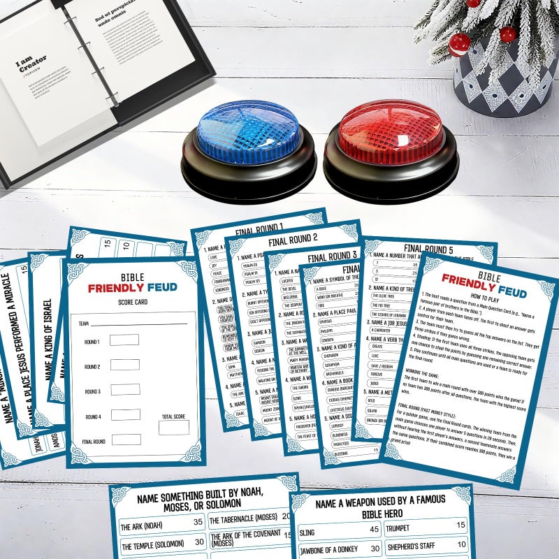 IIDEA Christian Bible Family Feud Game with 2 Buzzers,Religious Trivia Quiz Card Game for Church Groups,Easter Parties,Team Building & Family Game Night - Image 3