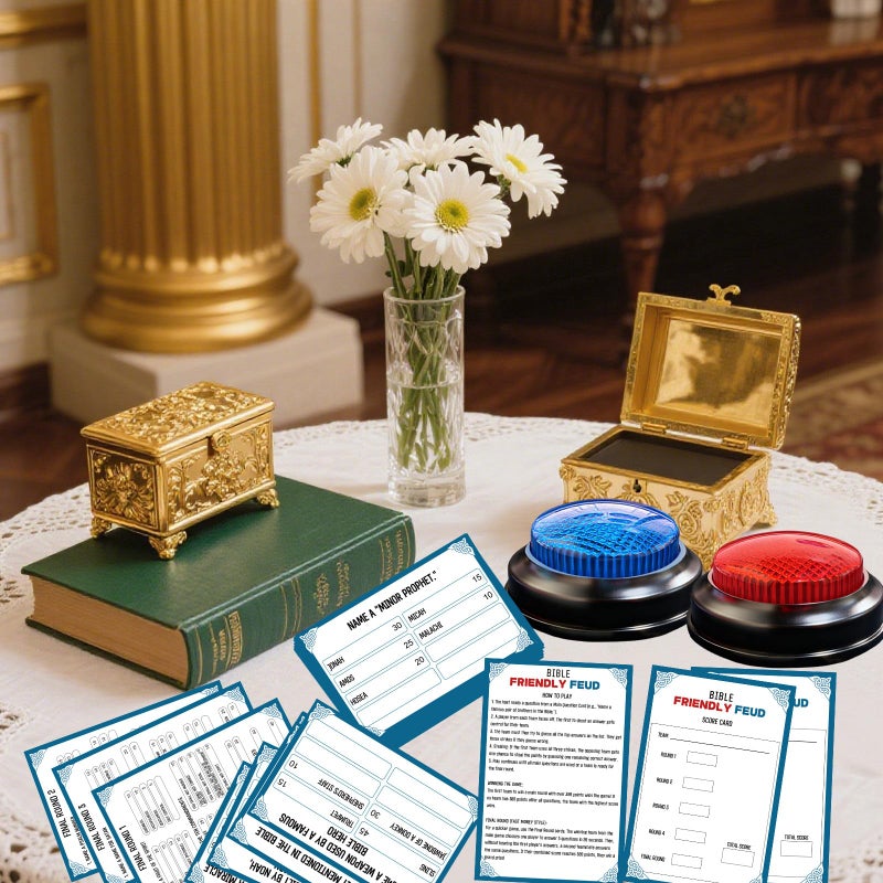 IIDEA Christian Bible Family Feud Game with 2 Buzzers,Religious Trivia Quiz Card Game for Church Groups,Easter Parties,Team Building & Family Game Night - Image 4