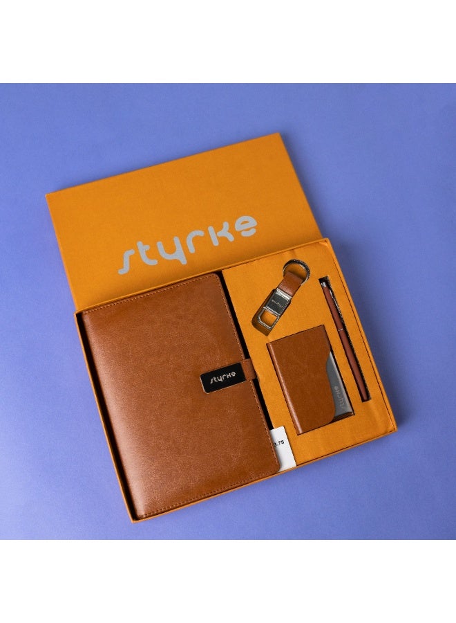 Styrke Luxe 4-Piece Set: Premium PU Leather Diary, Cardholder, Pen & Keychain | Elegant Professional Accessory Gift for Men & Women - Image 3