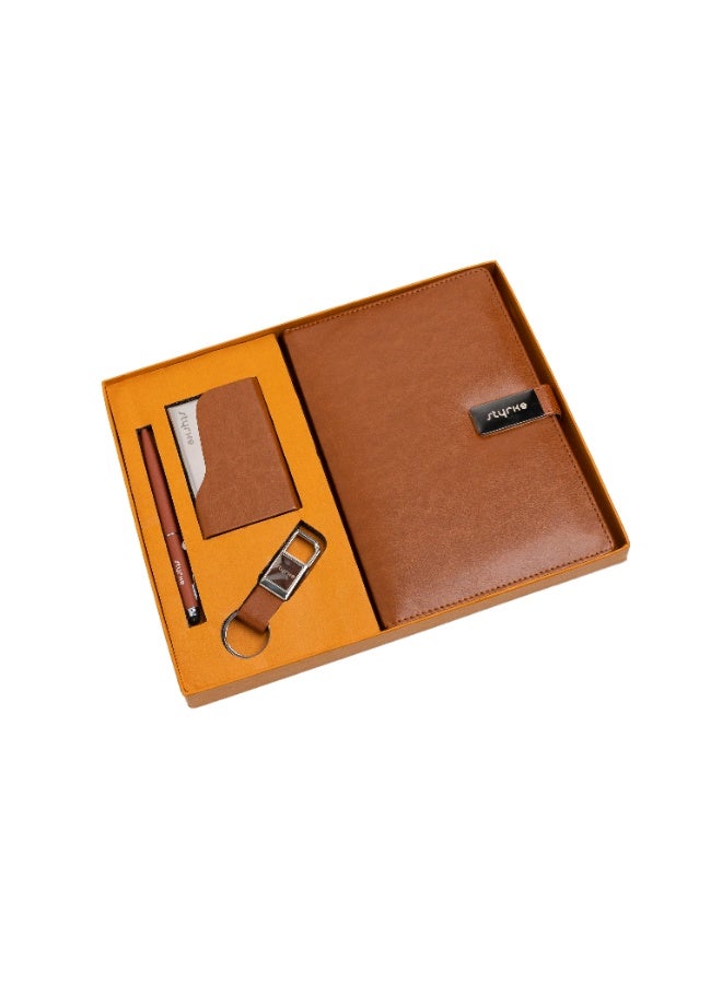 Styrke Luxe 4-Piece Set: Premium PU Leather Diary, Cardholder, Pen & Keychain | Elegant Professional Accessory Gift for Men & Women - Image 1