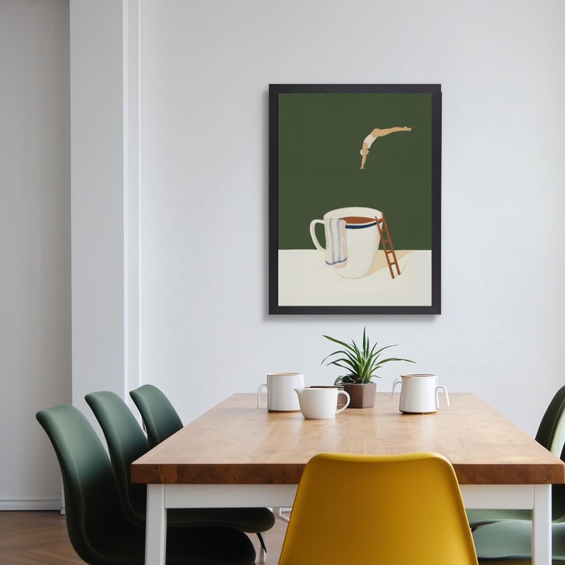 Cyebmo Modern Coffee Wall Art, Funny Diver Wall Decor, Vintage Kitchen Wall Decor, Minimalist Cafe Canvas Painting, Green Abstract Espresso Artwork for Kitchen Cafe Coffee Bar Wood Framed 12x16 Inch - Image 5