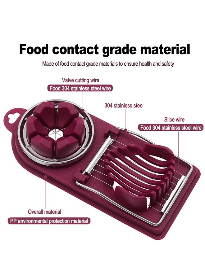 HY - 2-in-1 Egg Slicer for Hard Boiled Eggs, Multipurpose Boiled Egg Cutter Strawberry Slicer for Food Vegetable Fruit, Stainless Steel Wire with 2 Slicing Styles (Purplish red) - Image 1
