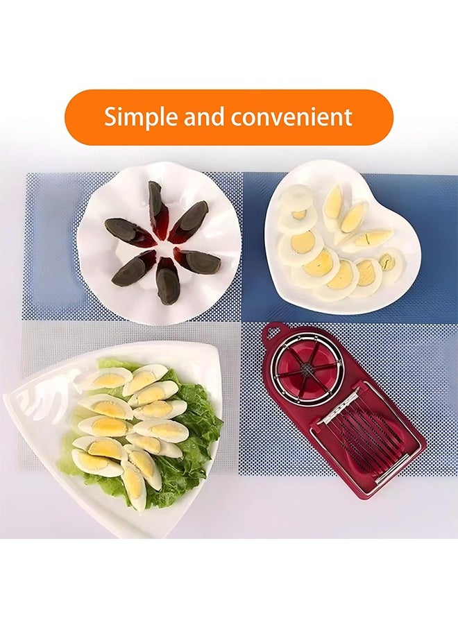 HY - 2-in-1 Egg Slicer for Hard Boiled Eggs, Multipurpose Boiled Egg Cutter Strawberry Slicer for Food Vegetable Fruit, Stainless Steel Wire with 2 Slicing Styles (Purplish red) - Image 1