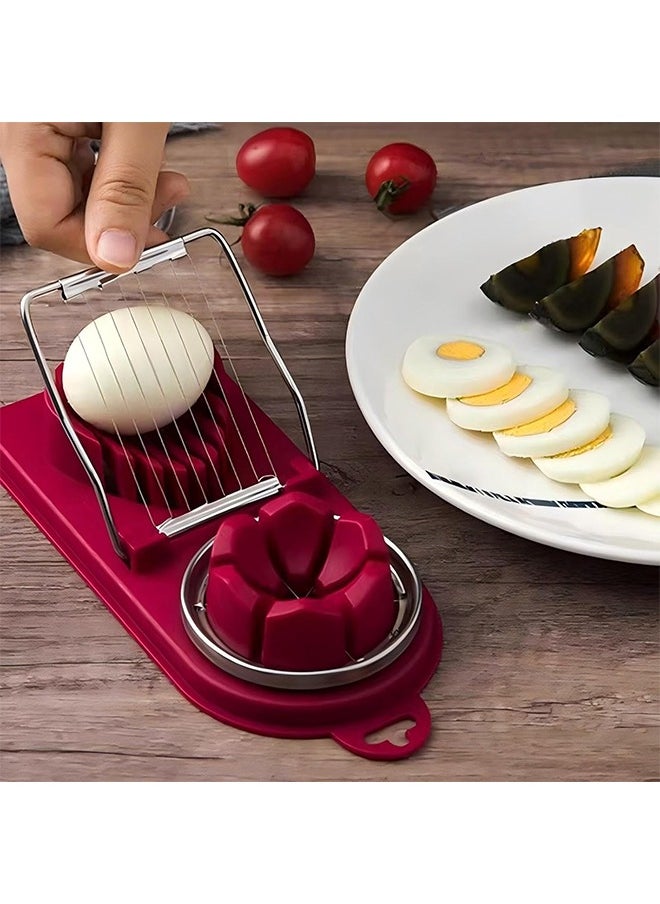 HY - 2-in-1 Egg Slicer for Hard Boiled Eggs, Multipurpose Boiled Egg Cutter Strawberry Slicer for Food Vegetable Fruit, Stainless Steel Wire with 2 Slicing Styles (Purplish red) - Image 1