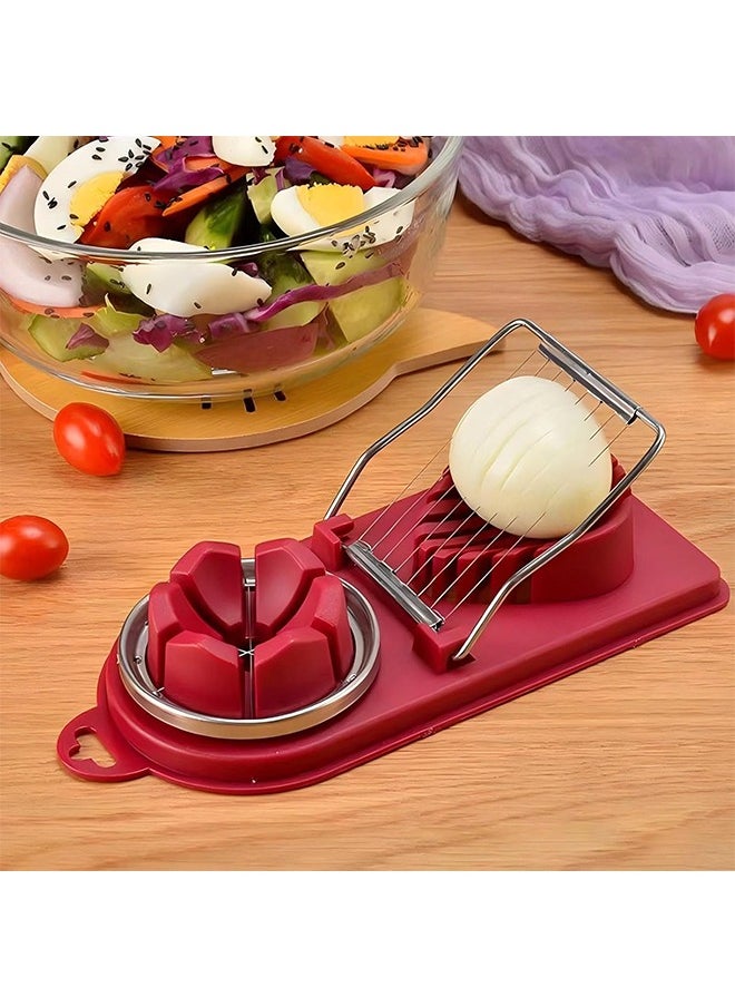 HY - 2-in-1 Egg Slicer for Hard Boiled Eggs, Multipurpose Boiled Egg Cutter Strawberry Slicer for Food Vegetable Fruit, Stainless Steel Wire with 2 Slicing Styles (Purplish red) - Image 1