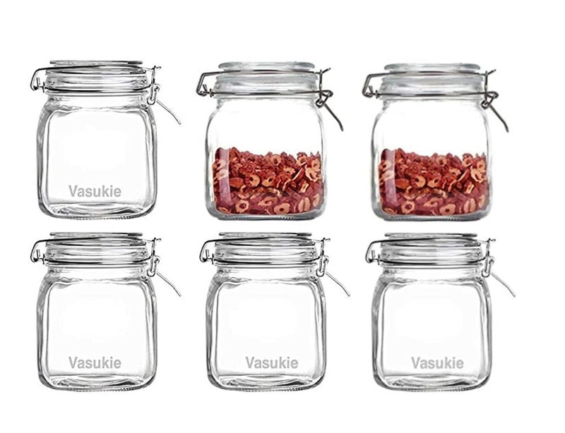Vasukie Glass Jars with Airtight Lids Wide Mouth Storage Canister Jars Kitchen Storage Buckle Lid Canning Jar Dry Food Storage Pasta Spice Beans Flour (6) - Image 1