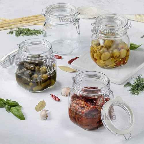 Vasukie Glass Jars with Airtight Lids Wide Mouth Storage Canister Jars Kitchen Storage Buckle Lid Canning Jar Dry Food Storage Pasta Spice Beans Flour (6) - Image 2