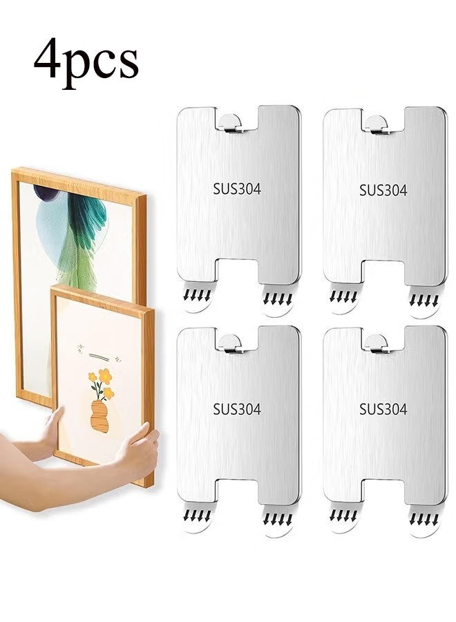 واي جيه 4 قطع علاقات إطارات صور معدنية للتعليق دون أضرار، خطافات تعليق صور لاصقة بدون مسامير دون إتلاف، علاقات فنية لتعليق الصور للجدران، الأبواب، والخزائن - Image 1