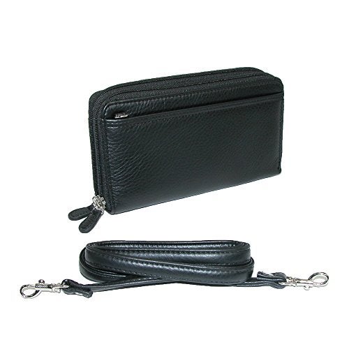 Buxton Pebbled Double Zip String Along Wallet BLACK - Image 1