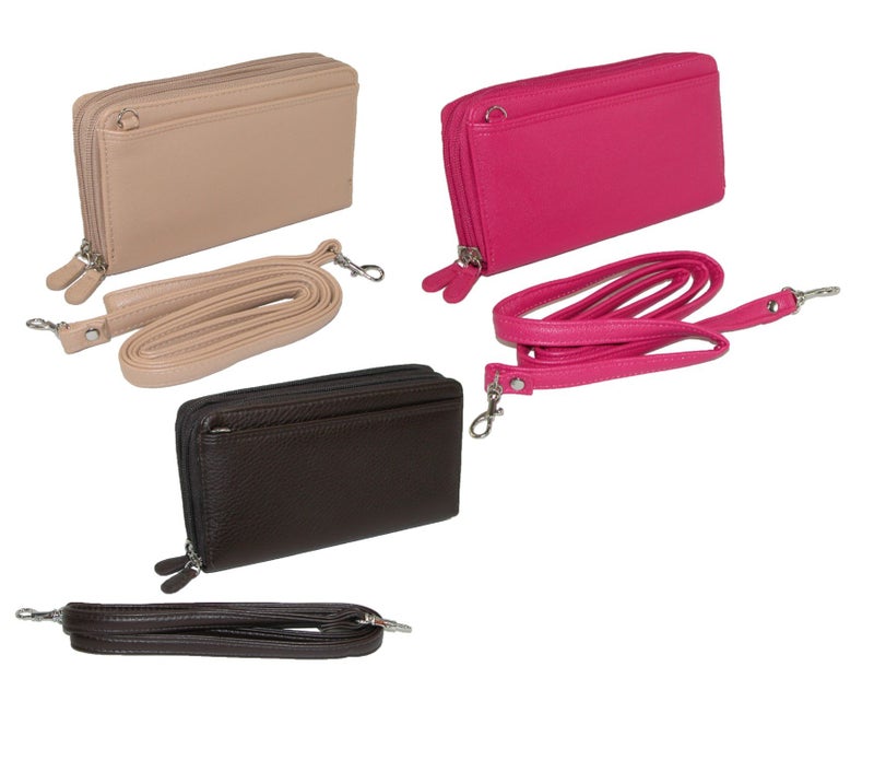 Buxton Pebbled Double Zip String Along Wallet BLACK - Image 3