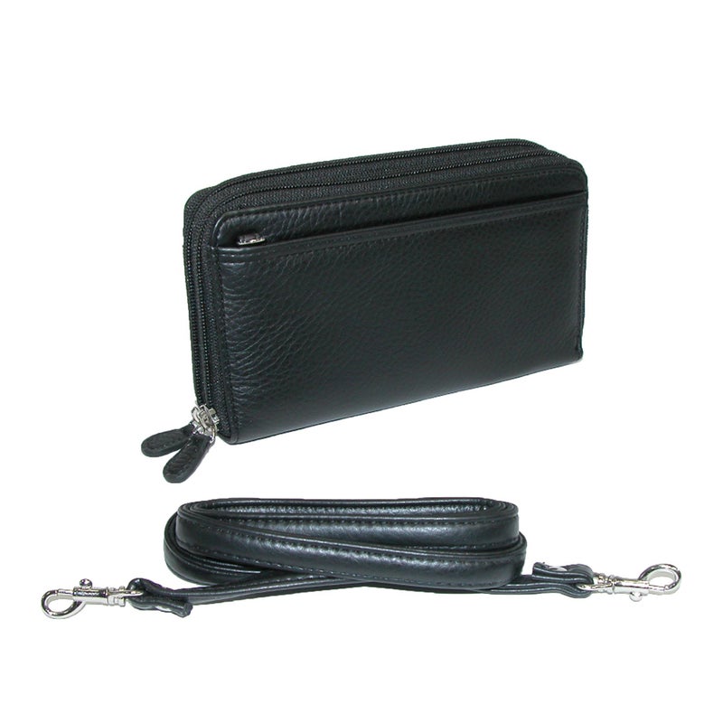 Buxton Pebbled Double Zip String Along Wallet BLACK - Image 5