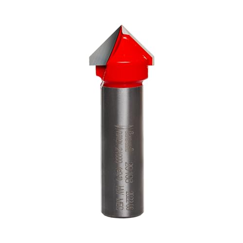 Freud 90° V Grooving Bit with Perma-Shield Coating for Engraving, Signmaking and Veining - 3/4" Dia., 1/2" Height, 2-1/4" Length, 1/2" Shank - 20-108 - Image 1