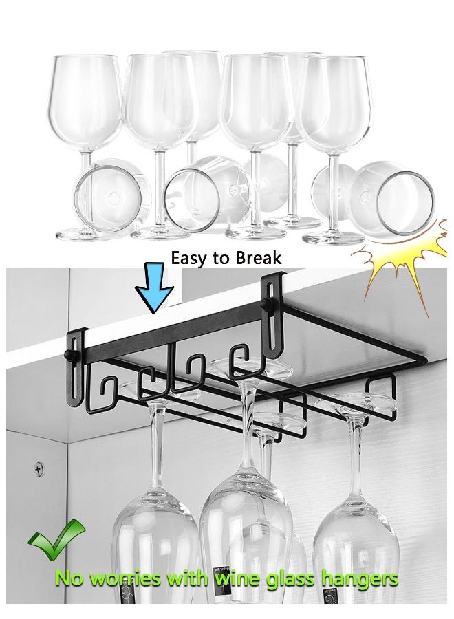 Adjustable Under-Cabinet Metal Stemware Rack, Hanging Rack Glassware Holder Bar Storage Rack, 2 Rows Black Metal Wine Glass Storage, Wine Glass Holders Storage Under Shelf for Kitchen Cabinet Bar  - Image 2