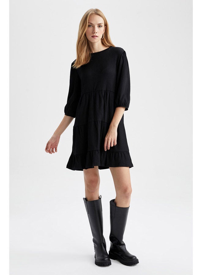Woman C Neck 3/4 Sleeve Long Sleeve Knitted Dress