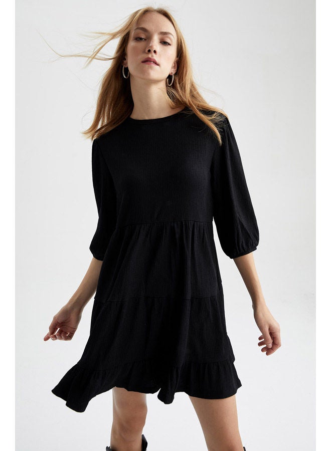 Woman C Neck 3/4 Sleeve Long Sleeve Knitted Dress