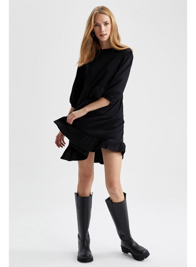 Woman C Neck 3/4 Sleeve Long Sleeve Knitted Dress
