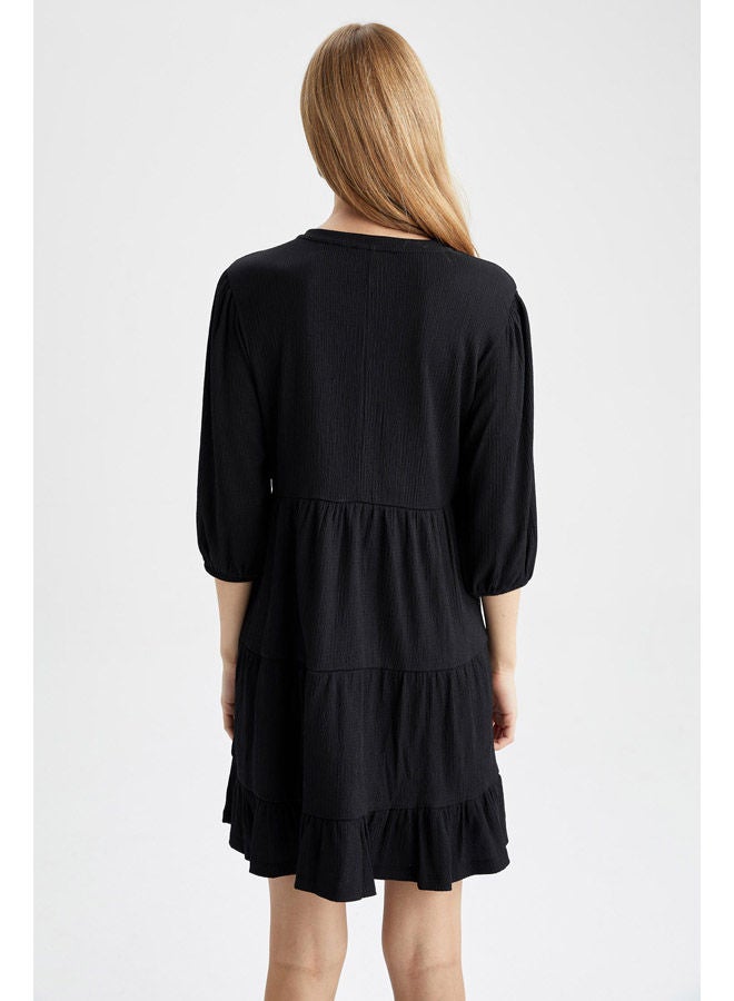 Woman C Neck 3/4 Sleeve Long Sleeve Knitted Dress