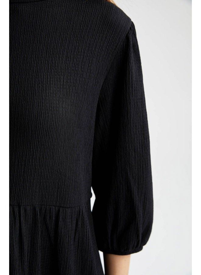 Woman C Neck 3/4 Sleeve Long Sleeve Knitted Dress