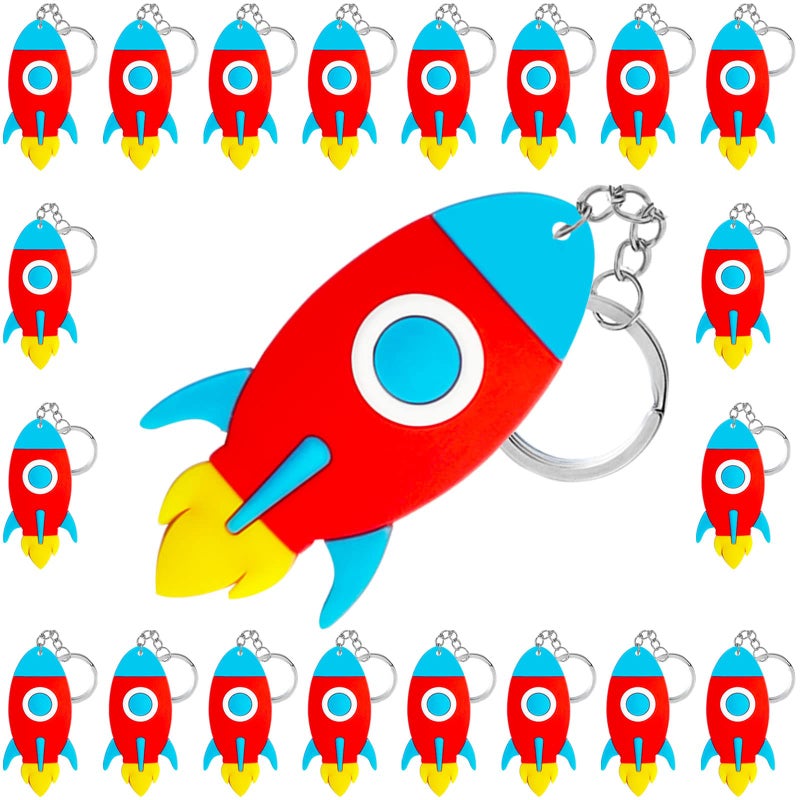 Elecrainbow 20 Pack Rocket Keychain Guest Return Gift for Outer Space Themed Party Baby Shower Kids Birthday