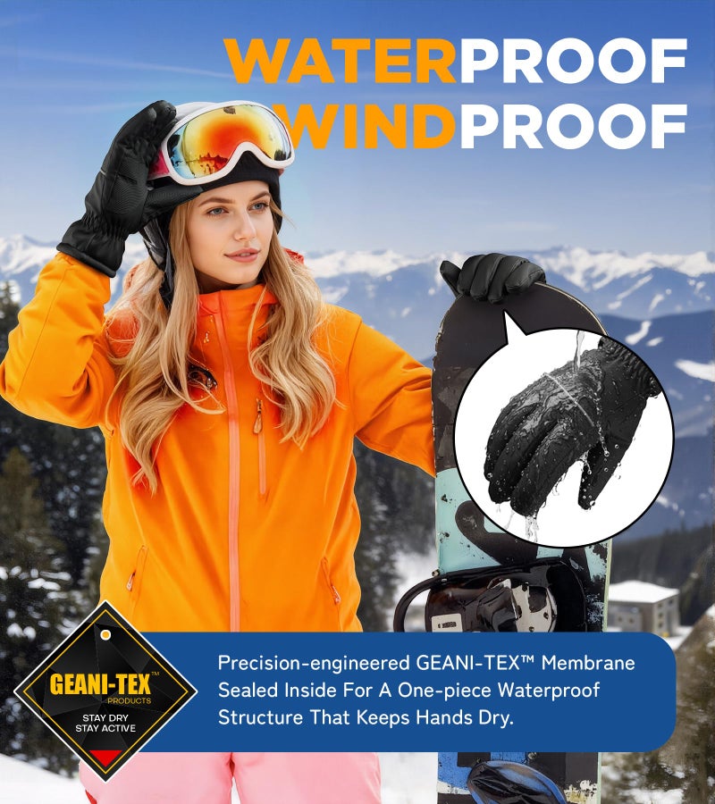 UMEWARM Winter Gloves Men Women Made with 3M Insulation, -20â„‰ GEANI-TEX Waterproof & Windproof Gloves for Cold Weather, Thermal Snow Ski Gloves with Extended Cuffs & Touchscreen Fingers - Image 3