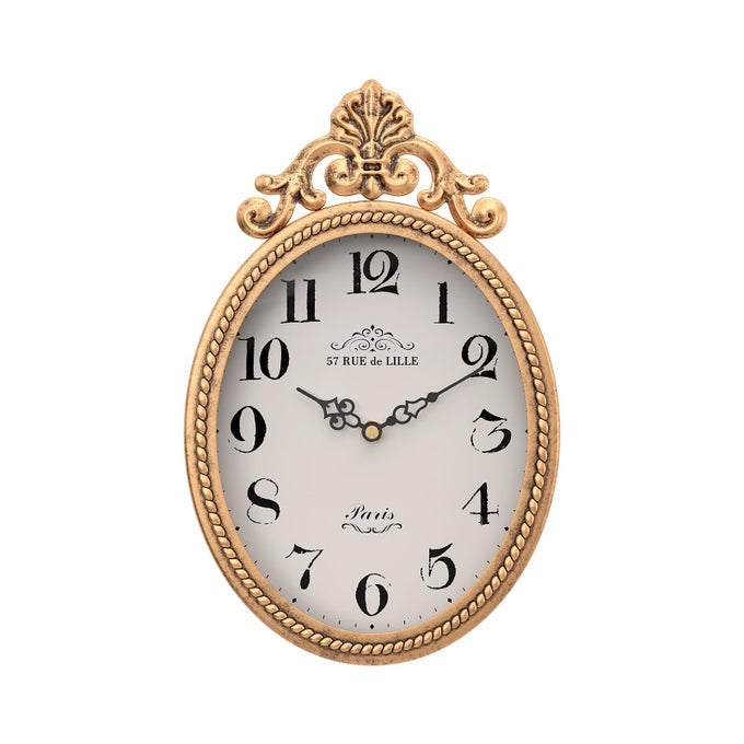 SMALL FRENCH RETRO DECORATIVE WALL CLOCK ANTIQUE GOLD VINTAGE OVAL STYLESILENT BATTERY OPERATED BOHO DECOR WALL CLOCKS FOR FARMHOUSEKITCHENBEDROOMBATHROOM104 H X 67 W