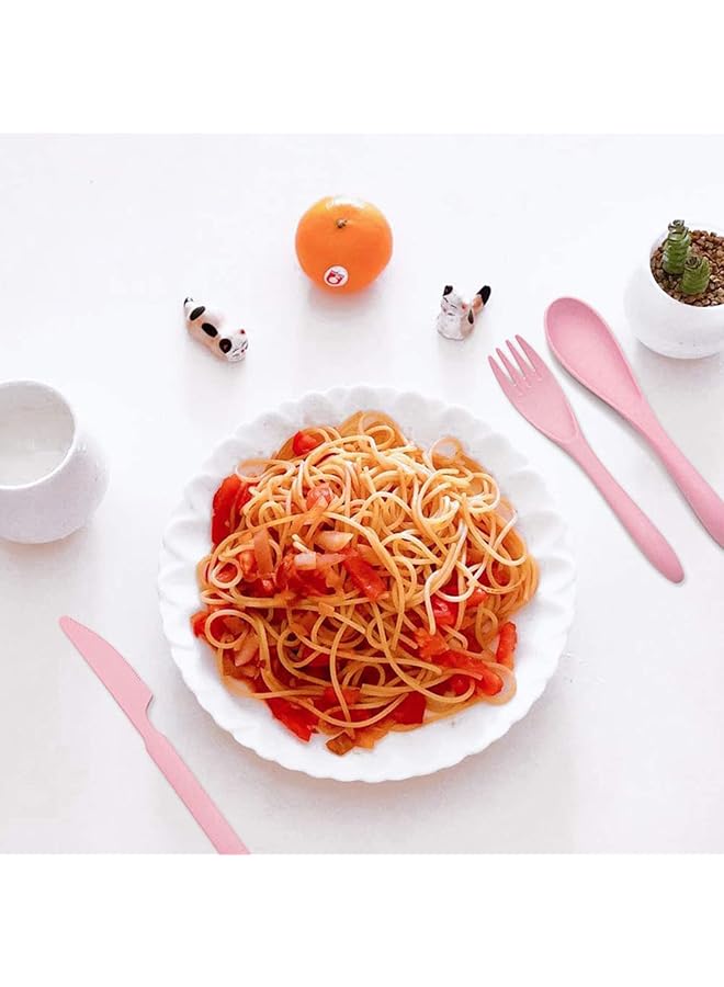 كاست ويف مجموعة أدوات مائدة مع حافظة أدوات سفر، 4 مجموعات من قش القمح قابلة لإعادة الاستخدام، ملاعق وسكاكين وشوك وأدوات مائدة، صديقة للبيئة وغير سامة وخالية من مادة BPA، أدوات مائدة محمولة للسفر والنزهات والتخييم أو الاستخدام اليومي - Image 3