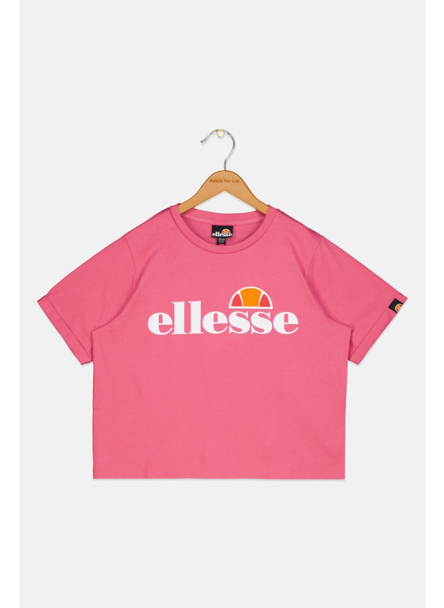 Ellesse Kids Girl Sportswear Fit Short Sleeve Outdoor Crop T-Shirt, Pink 