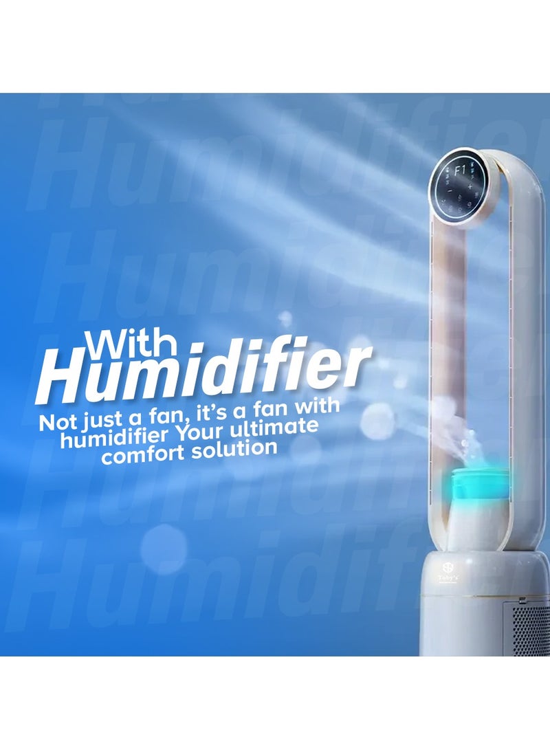 توبيز مروحة Toby’s BF-01 بدون شفرات مع مرطب، شاشة لمسية رقمية وتحكم عن بُعد، تعقيم بالأشعة فوق البنفسجية، أيونات سالبة لتنقية الهواء، 3 أوضاع للهواء للمنزل والمكتب - Image 2