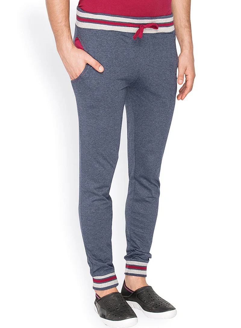 Campus Sutra Men's Steel Blue Block-Knit Trackpants