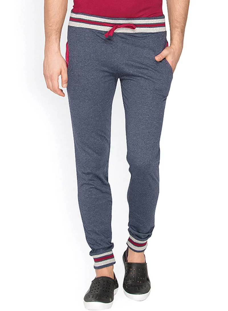 Campus Sutra Men's Steel Blue Block-Knit Trackpants